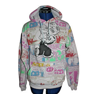 Popeye Hoodie Unisex S Colorful Cartoon Sweatshirt Comic Glitch Effect Drawstrin
